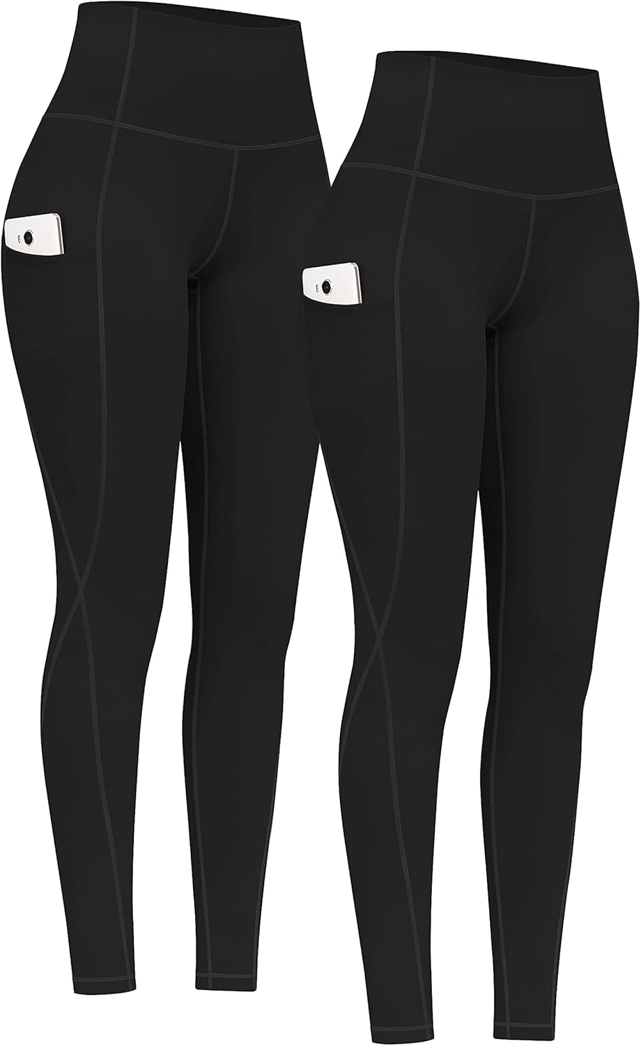 PHISOCKAT 2 Pack High Waist Yoga Pants with Pockets, Tummy Control Leggings, Workout 4 Way Stretch Yoga Leggings: Clothing