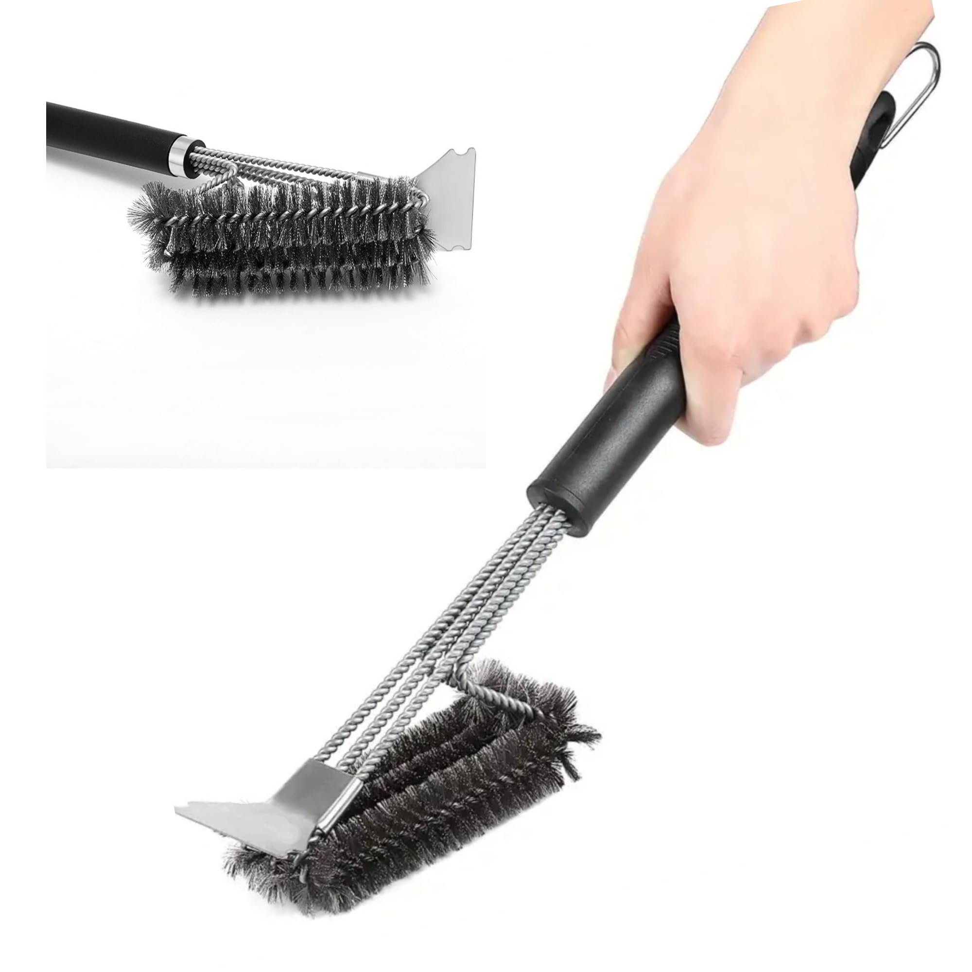 BBQ Grill Cleaning Brush & Sharp Scraper Metal Safe Stainless Steel Barbecue Grill Brush Easily Cleans Metal Grilling Wire Brush Porcelain Grates Without Damage (2)