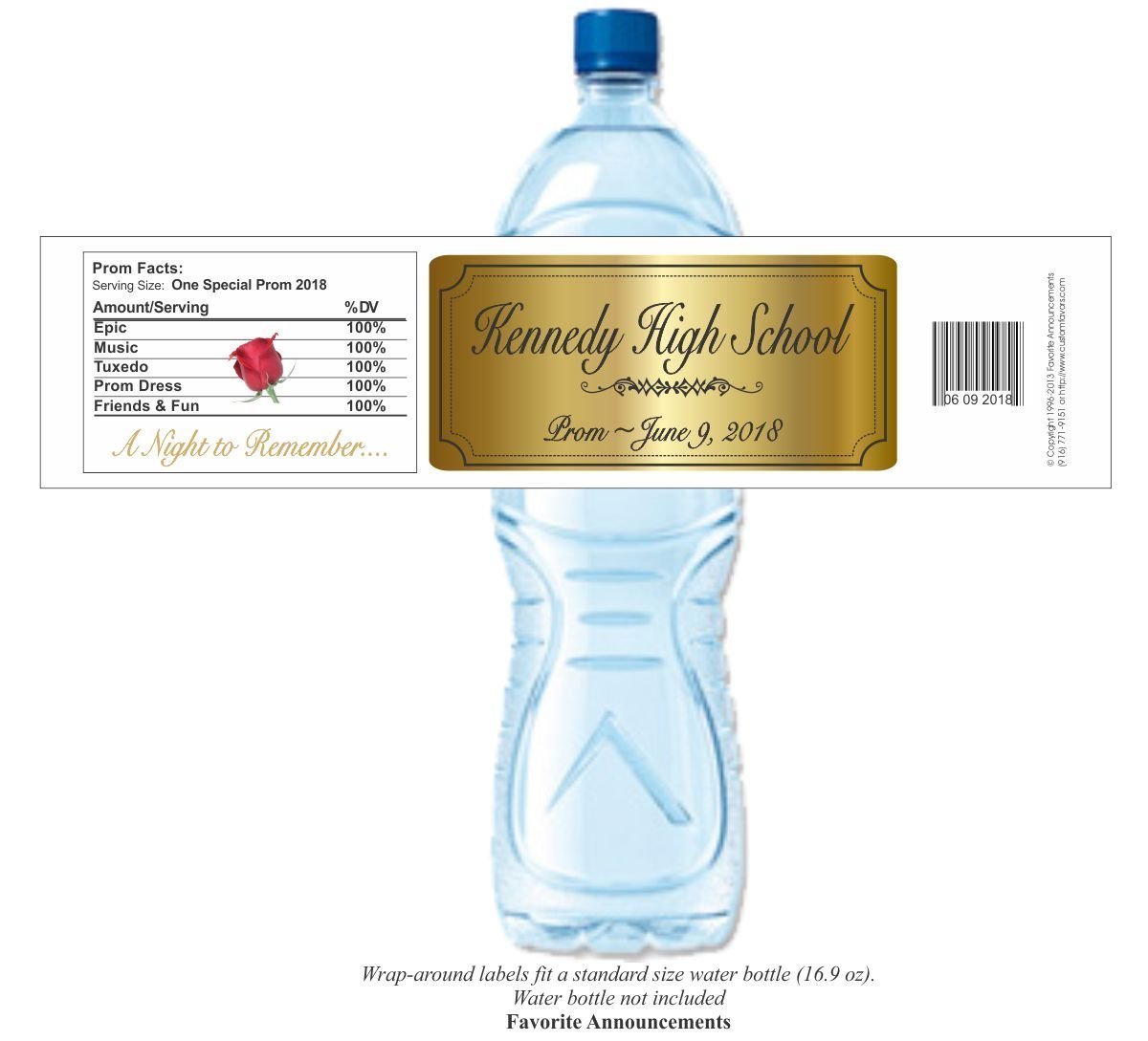 Prom water bottle labels