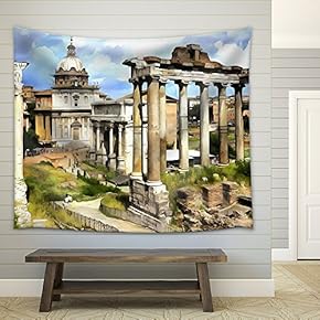 Colorful Painting of Temple of Saturn - Fabric Wall Tapestry Home Decor - 51x60 inches