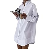 URMSPCL Women's Casual Shirt Dress Collar V Neck Button Down Loose Long Sleeve Mini Dresses
