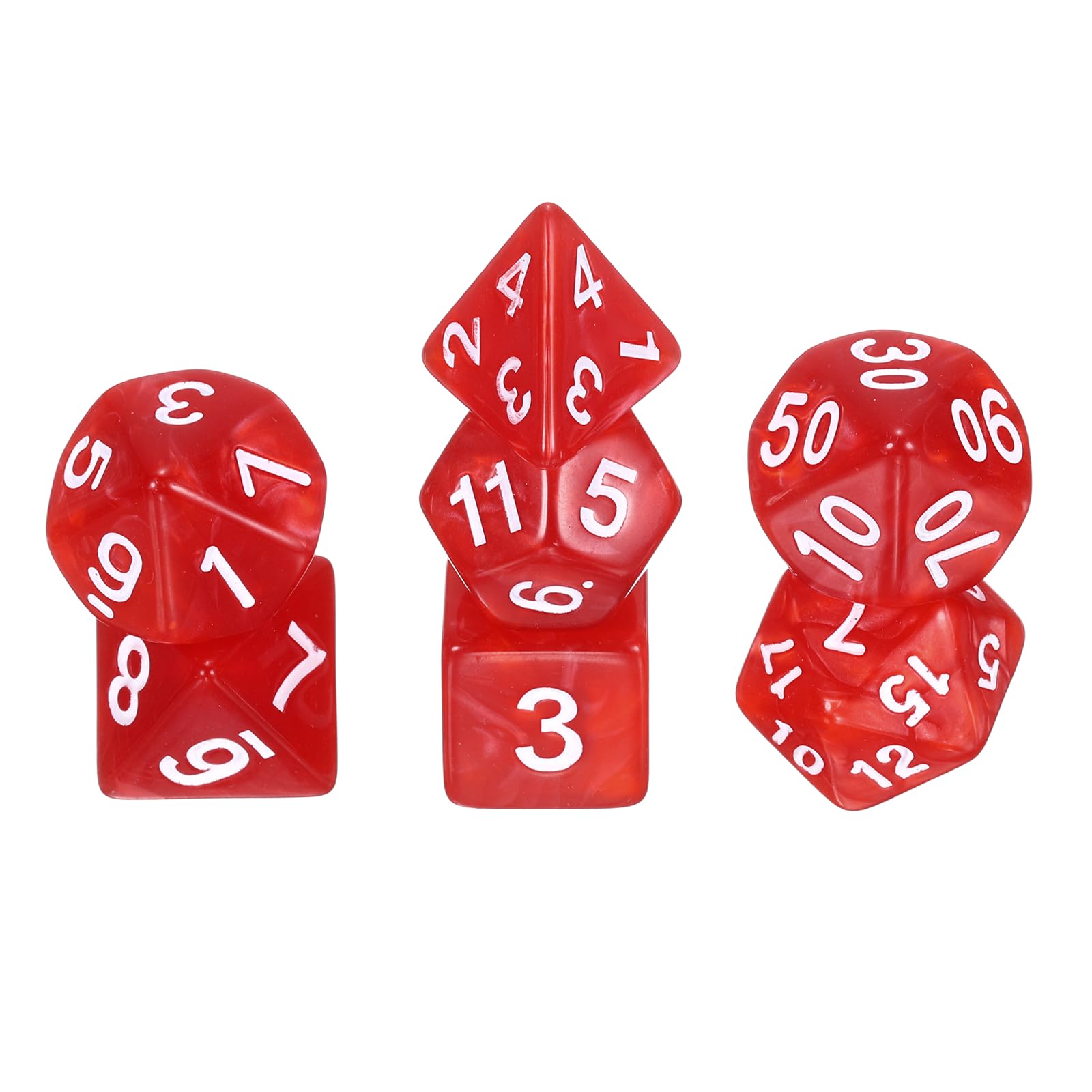 sourcing map Polyhedral Dice Set, 7 Pcs Acrylic Dice for Role Playing Table Games Tabletop Gaming Accessories, Pearl Pattern Red