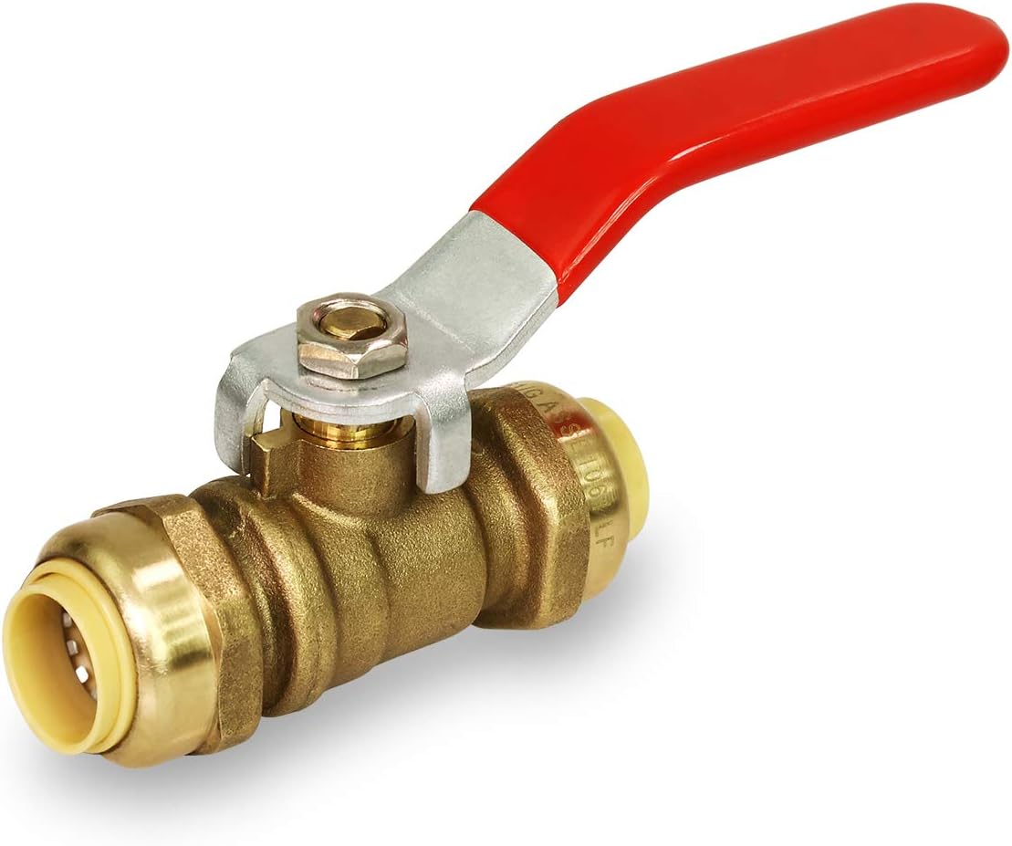 Pushlock UPBV12 1/2 Inch Push X Push Ball Valve for Push-Fit Valve, Full Port Ball Valve Design with Single Lever Heavy Duty Rust Resistant Handle, Forged Brass Construction