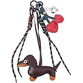 BOXOB Leather Dachshund Keychain, Cute Dog Heart Cherry Keyring Puppy Bag Pendant Key Chain Charm Dachshund Accessories for Handbag Purses Bags Cars Fashion Gifts for Dog Lovers