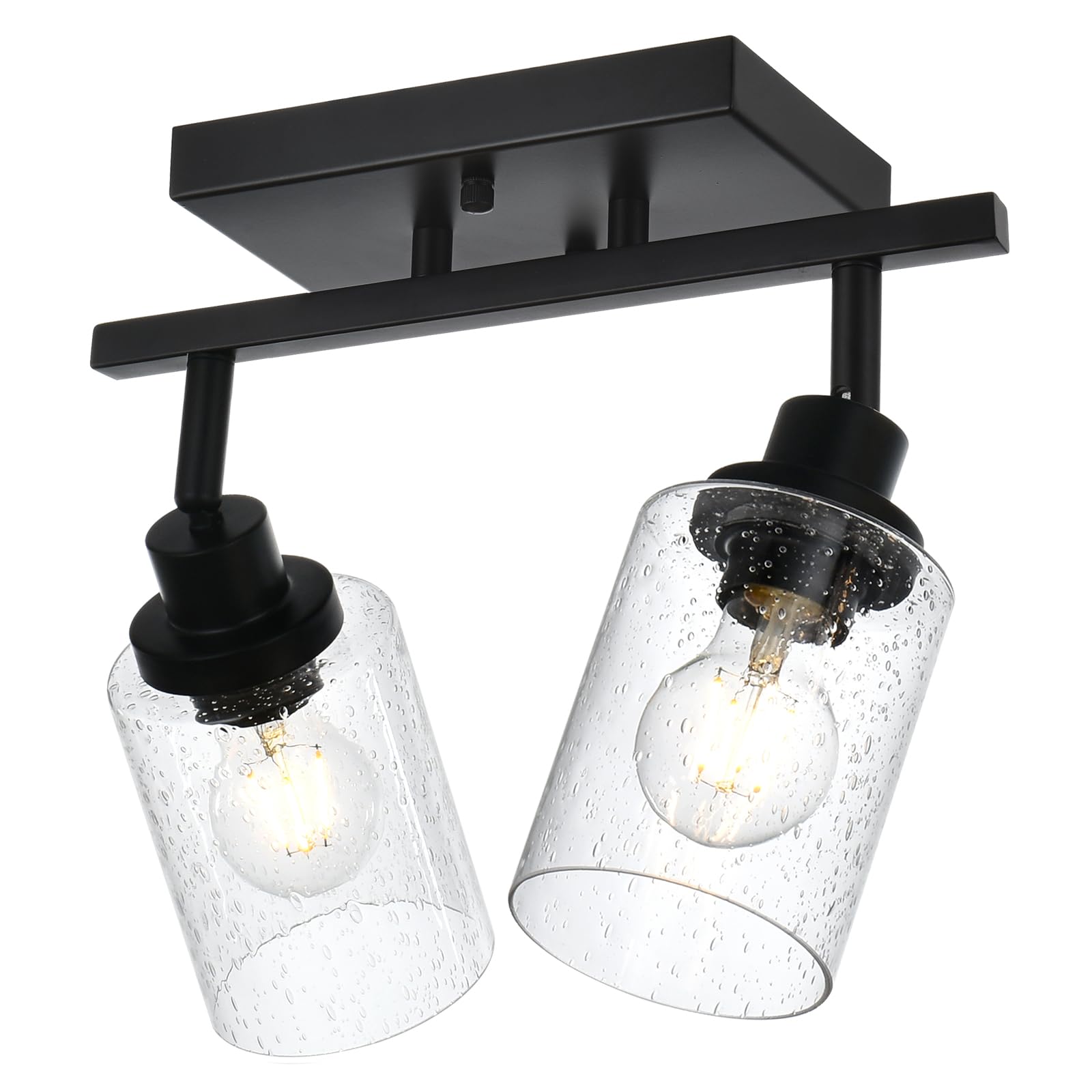 Photo 1 of WINSHEN 2-Light Wall Sconce Spotlight Fixtures, Matte Black Track Lighting Kit Flush Mount Ceiling Light for Kitchen Over Mirror Foyer, Seeded Glass Shade