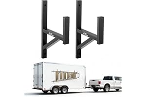 JOYTUTUS Heavy Duty Steel Trailer Ladder Rack, 2 Racks Side Mount with Bungee Cords, 353LB Capacity for Enclosed and Open Tra