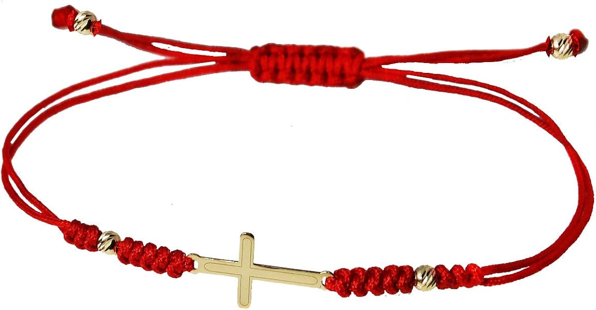 9ct Yellow Gold Cross Friendship Red Cord Bracelet Amazon.co.uk Jewellery