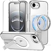 MMHUO Magnetic for iPhone 16e Case with Screen Protector,[Compatible with Magsafe],[Skin Feeling],Slim Adjustable Kickstand Phone Case for iPhone 16e 6.1 inches 2025,Clear