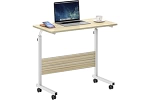 SogesHome 31.5 inch Adjustable Mobile Bed Table Portable Laptop Computer Stand Desks with Rolling Wheels, White Maple