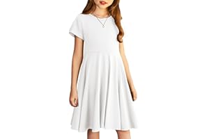 Arshiner Girls Dress Basic Short Sleeve A Line Swing Skater Twirl School Party Dress