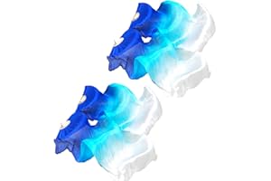 FHAUOPSA Belly Dance Faux Silk Veil Fans, 2 Pair Handmade Long Faux Silk Fans for Dancing, Abanicos de Danza for Line Dancing