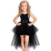 Girls Tutu Dress with Train Handmade V-Neck Tulle Evening Wedding Birthday Party Dresses for Kids Ball Gown
