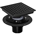 BARONAGE 6 Inch Square Shower Drain Black with Flange Removable Cover Floor Drains SUS 304 Stainless Steel CUPC Certified