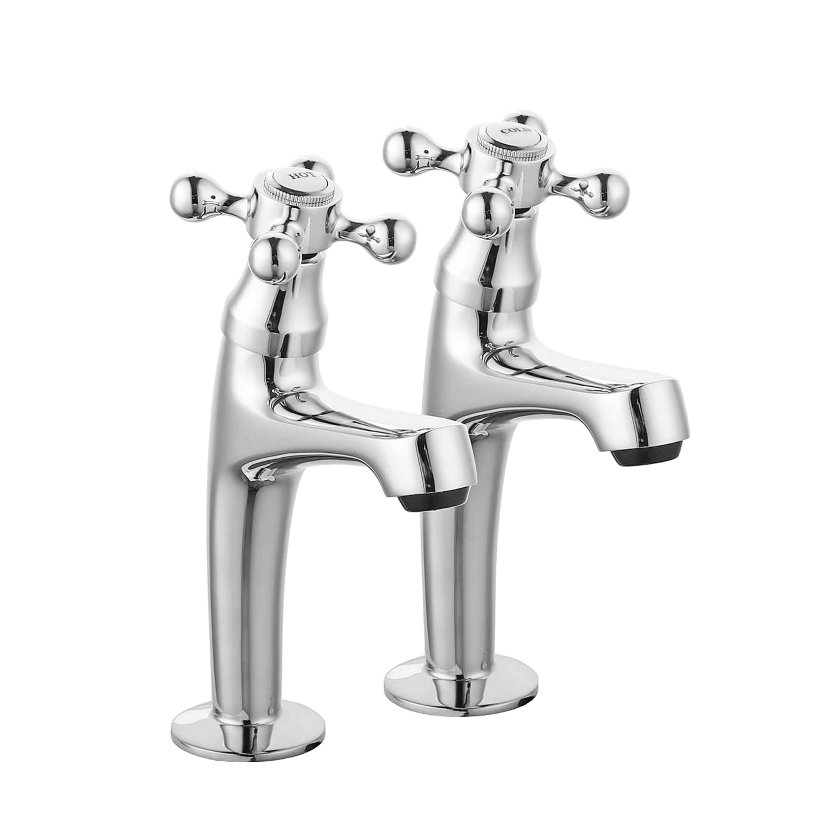 JASSFERRY Pair of Tall Basin Taps Victorian Crosshead 1/4 Turn Handle Bathroom Sink High Neck Tap Hot Cold 1/2" Bath Faucet, Polished Chrome Set of 2