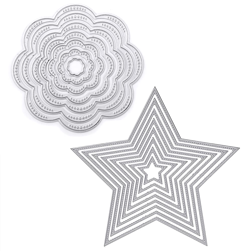 2 Pcs Star and Flower Cutting Dies Metal Cutter Die for DIY Scrapbooking Photo Album Paper Cards Cutting Dies
