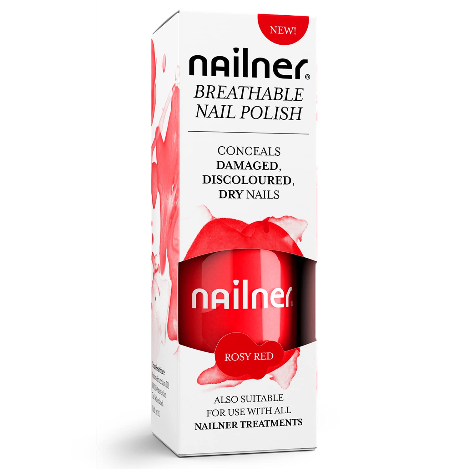 Nailner Breathable Nail Polish 8 ml - Gentle Nail Varnish Suitable for Use with All Nailner Fungal Nail Treatments - Conceals Dry Damaged Discoloured or Brittle Nails - Rosy Red Gel Nail Polish