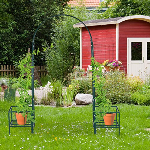 Relaxdays Rosenbogen mit Pflanzkästen, Metall, wetterfest, Rankhilfe Kletterpflanzen, Garten, HBT 226 x 204 x 45cm, grün, Dunkelgrün – Bild 4