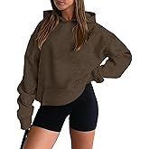 onlypuff Women Hoodies Casual Pullover Long Sleeve Sweatshirt Kangaroo Pocket Drop Shoulder Sweater