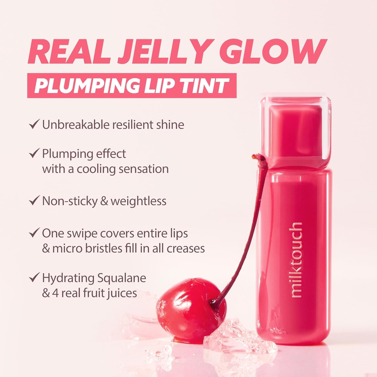 MILKTOUCH Jelly Fit Lip Tint (10 Fallen Coco) with Cooling Plumping Effect and Water-Based Non-Sticky Texture | Long Lasting Korean Beauty Lipstain Tinted Gloss Oil Stocking Stuffers, Christmas Gifts