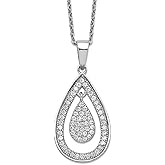 JewelryWeb 925 Sterling Silver Lobster Claw Closure and Cubic Zirconia Polished Teardrop Necklace 18 Inch 15mm Wide Pendant Necklace for Women