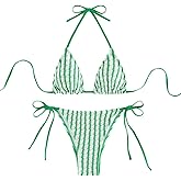 Falainetee Women's Striped Halter Bathing Suit High Waisted Triangle Colorblock Swimsuit Bikini Set