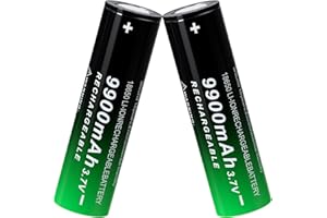 PAOWANG 18650 Rechargeable Battery 9900mAh 3.7Volt Flat Top 2 Pack 18650 Batteries for Headlamps LED Flashlights