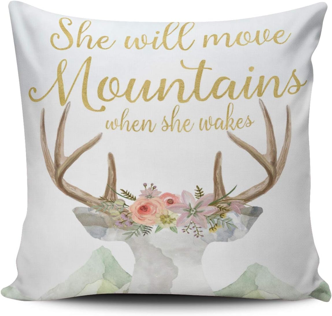 DOUMIFAHome Throw Pillow Case Gold Boho Deer Move Mountains Baby Girl Nursery Square Decorative Pillowcase Cushion Cover Both Sides Same Colored Printing 20X20 inch (1-Pack)