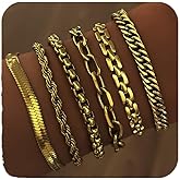 Gold Bracelets for Women, Trendy 14K Gold Dainty Bracelet Set Thin Stackable Cuban Link Paperclip Chain Bracelet Pack Fashion Summer Jewelry Gifts