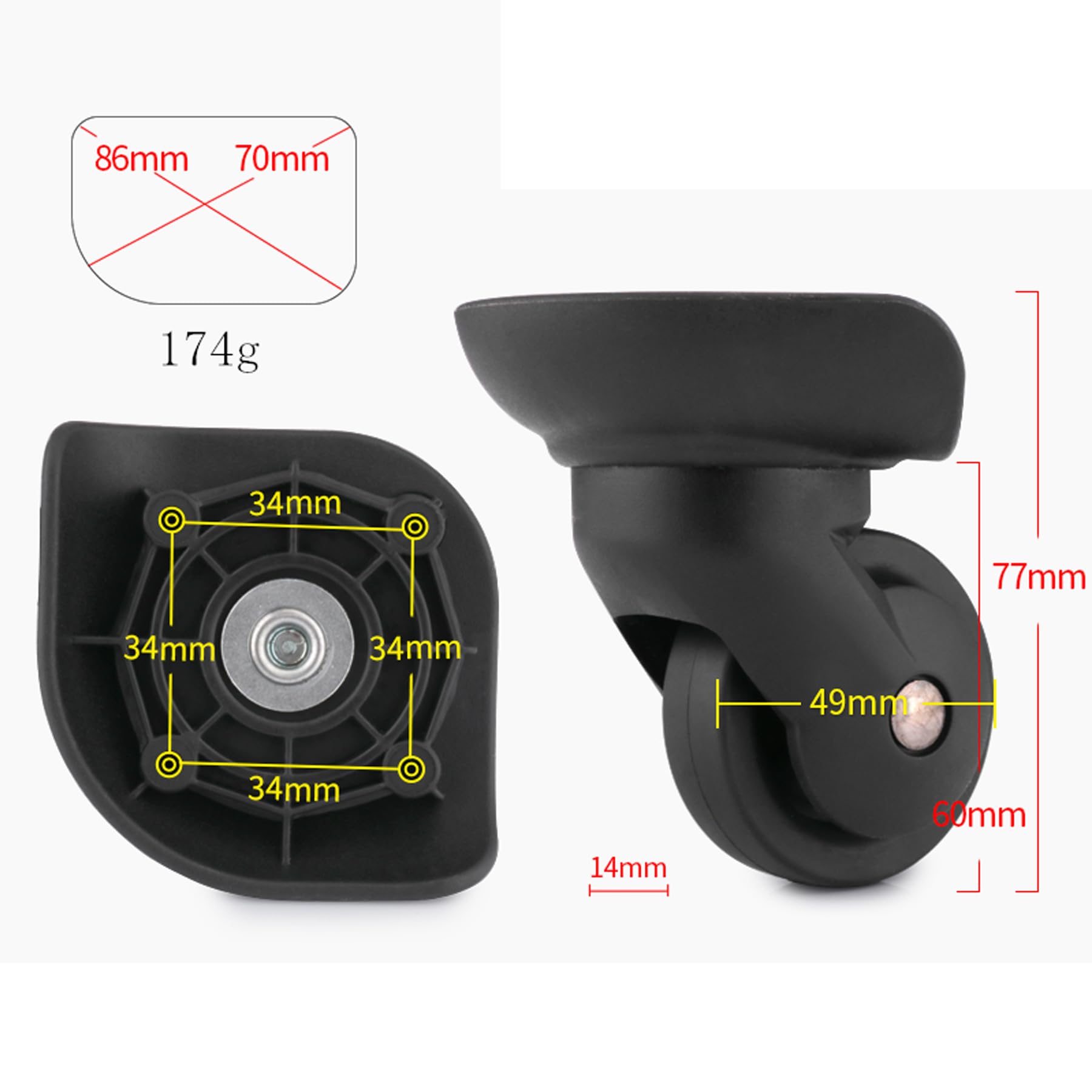 Zoofen Luggage Wheels Replacement Black Suitcase Wheels Replacement Suitcase Caster Wheels with 4 Screw Holes (Z-293)