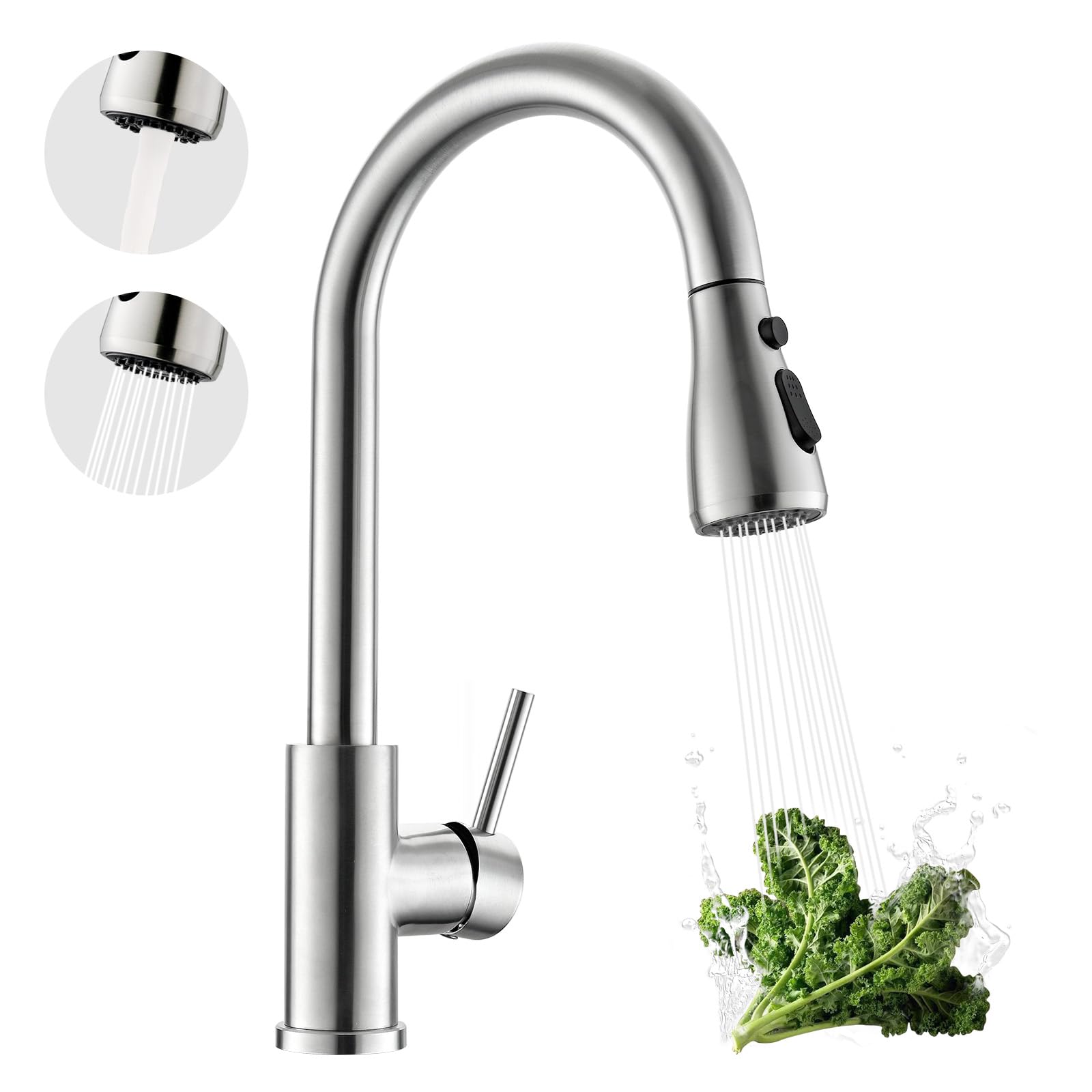Photo 1 of Kicimpro Kitchen Faucet with Pull Down Sprayer, Zero Leakage 3 Hole Brushed Nickel RV Kitchen Sink Faucet with Water Line, NSF Certified Lead-Free 304 Stainless Steel Touchless Kitchen Sink Faucets