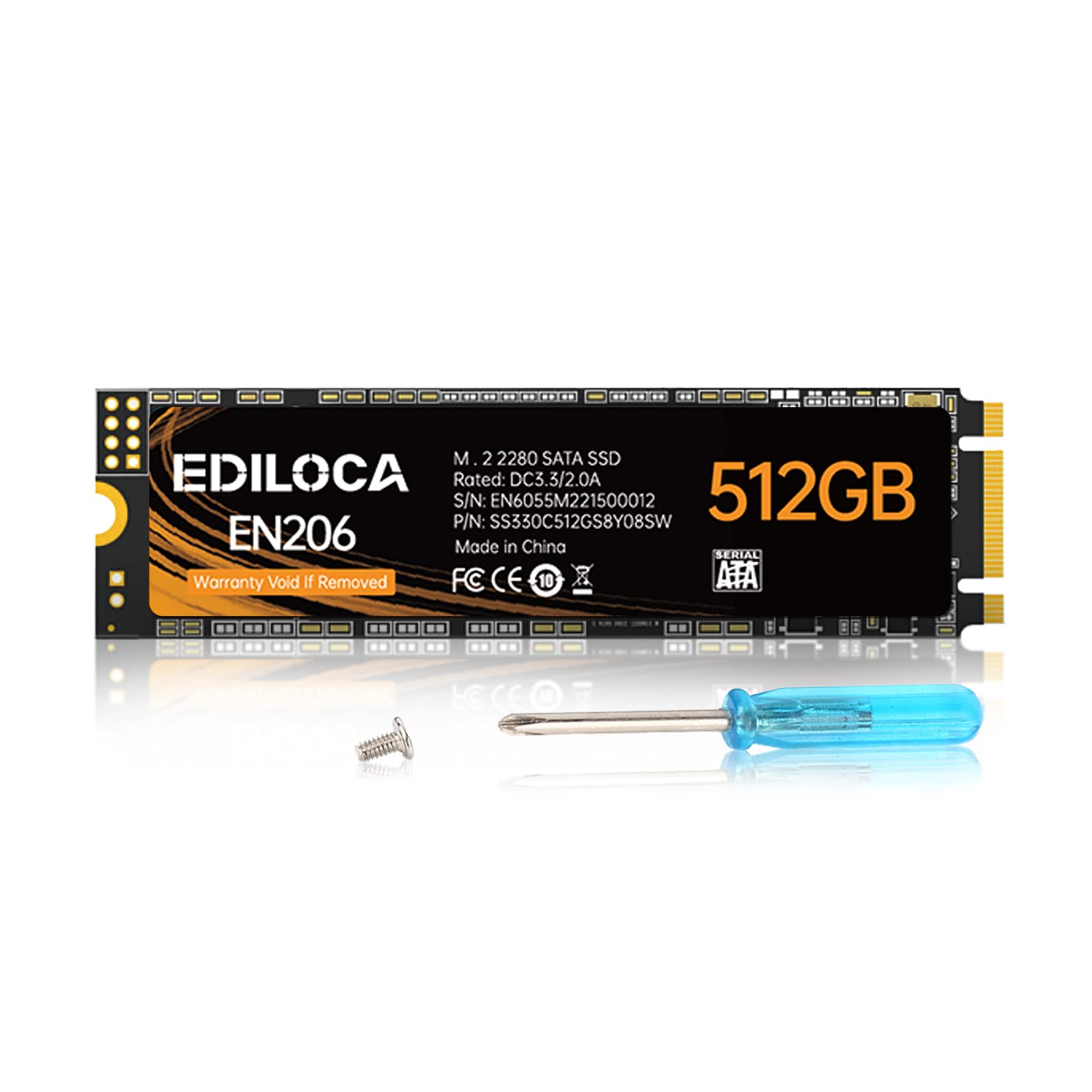 EN206 512GB 3D NAND TLC M.2 SSD, M.2 2280 SATA III 6Gb/s SSD Internal Hard Drive, Read/Write Speed up to 550/460 MB/s, Compatible with Ultrabooks, Tablet Computers and Mini PCs