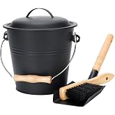 MYFIREPLACEDIRECT Mini Ash Bucket with Lid, Fireplace Ash Bucket - Black | 1.5-Gallon Ash Bucket With Lid and Shovel and Hand Broom, Metal Ash Bucket for Fireplace, Fire Pit, Wood Stove