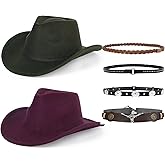 2 Pack Western Cowboy Hats for Women and Men Classic Felt Wide Brim Costume Cow Boy Hat Roll Up Brim Cowgirl Hat