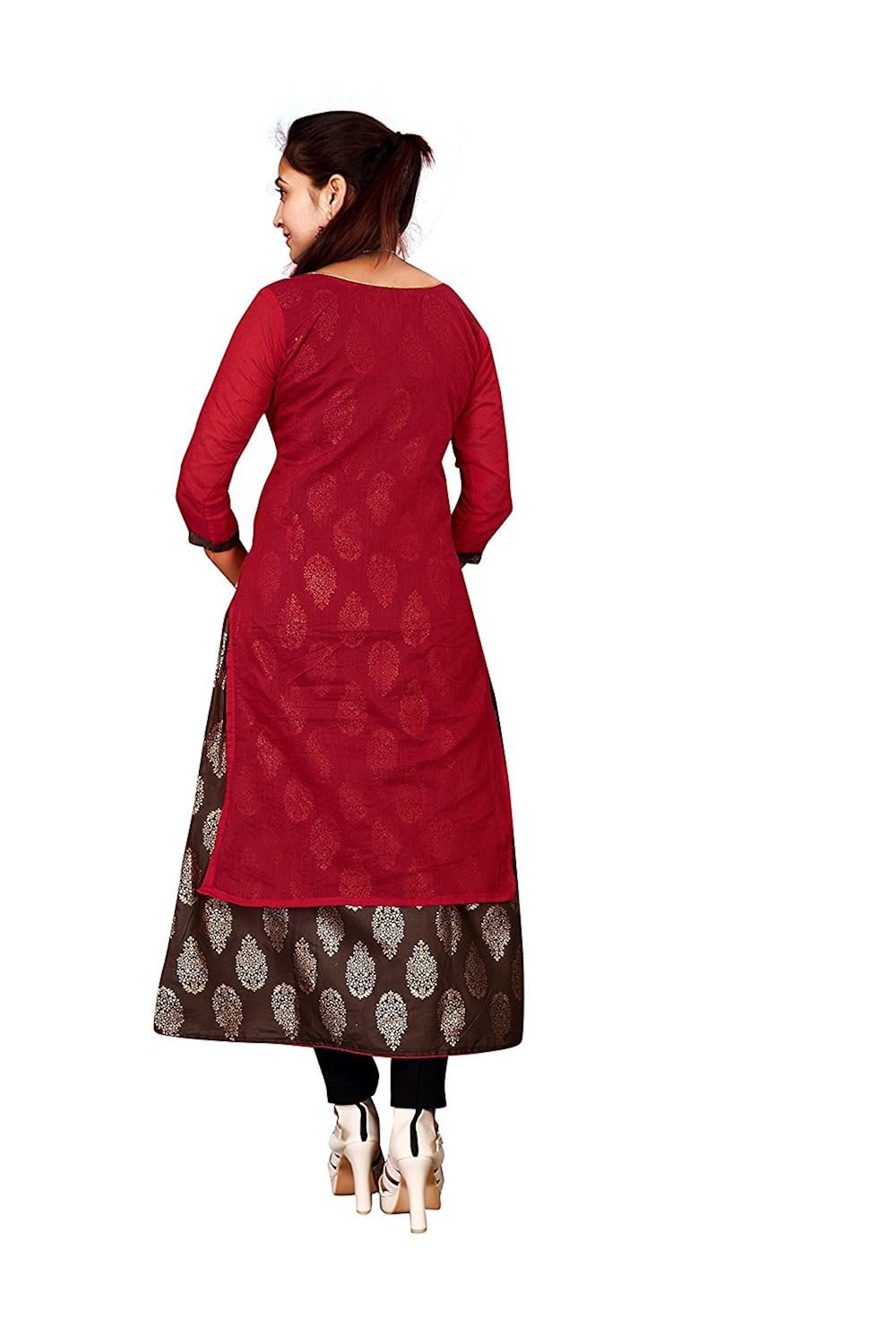 regon women's double layer cotton red kurti for women