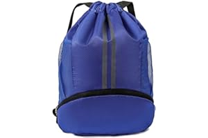 Drawstring Backpack - Swim Gym Bag with Shoes Compartment and Wet Proof Pocket for Women Men