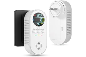 VILFET 5-in-1 Carbon Monoxide Detectors, Natural Gas Leak Detector, Plug-in & Battery Backup Co Detector, HD Digital Display, CO Gas Temp Humidity Sensor, 1-Pcs, White