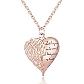 Romc Locu Angel Wing Heart Cremation Urn Necklace for Ashes Keepsake Memroial Jewelry, Engraved God has You in his arms I Have You in My Heart Cremation Jewelry