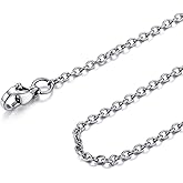 FOCALOOK Womens Chain Necklaces 2MM Cable Necklace, 316L Stainless Steel Silver/Black/14K Gold/Rose Gold Plated, Hypoallergenic Chains for Pendant,14-30"