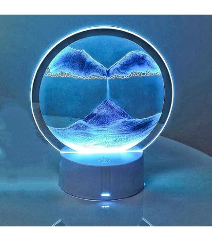 VANTREEGAO Moving Sand Art Picture – Rundes Glas, Blauer Sand, Kinetische Deko, Beruhigend, Therapeutisch, Als Geschenk Für Büro & Zuhause