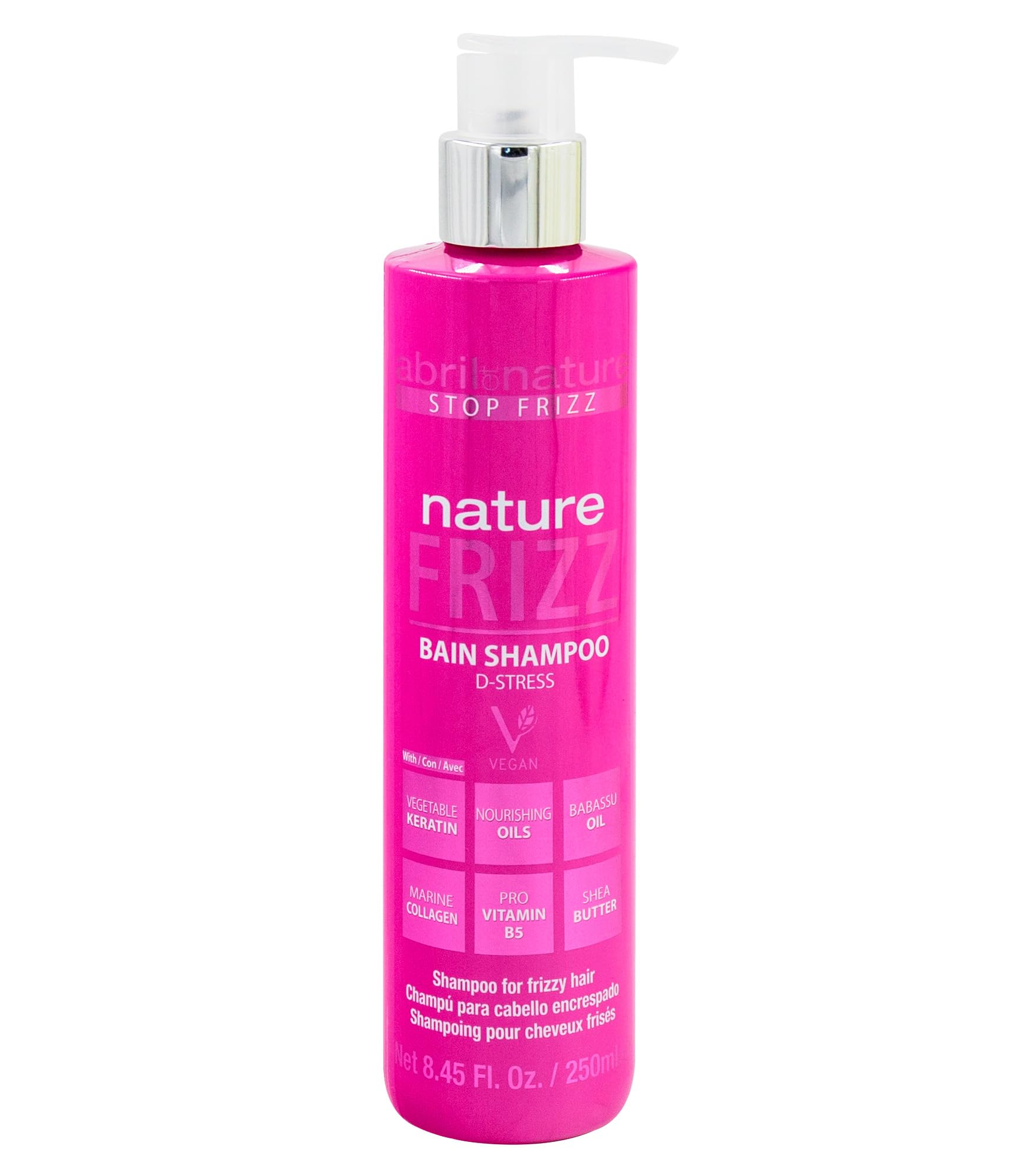 abril et nature - Professional Shampoo Nature Frizz - For Frizzy Hair - Hydrates and Maintains Straight Hair - Softer and Shinier Hair - Vegan Hairdressing Treatment - Anti-Frizz - 250 ml