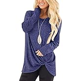 Famulily Women's Comfy Casual Long Sleeve Side Twist Knotted Tops Blouse
