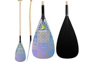 Z&J SPORT Outrigger Canoe Paddle Wooden Shaft, Tahiti Style Hybrid OC Paddle with Graphics Carbon Blade, Durable OC Paddle fo