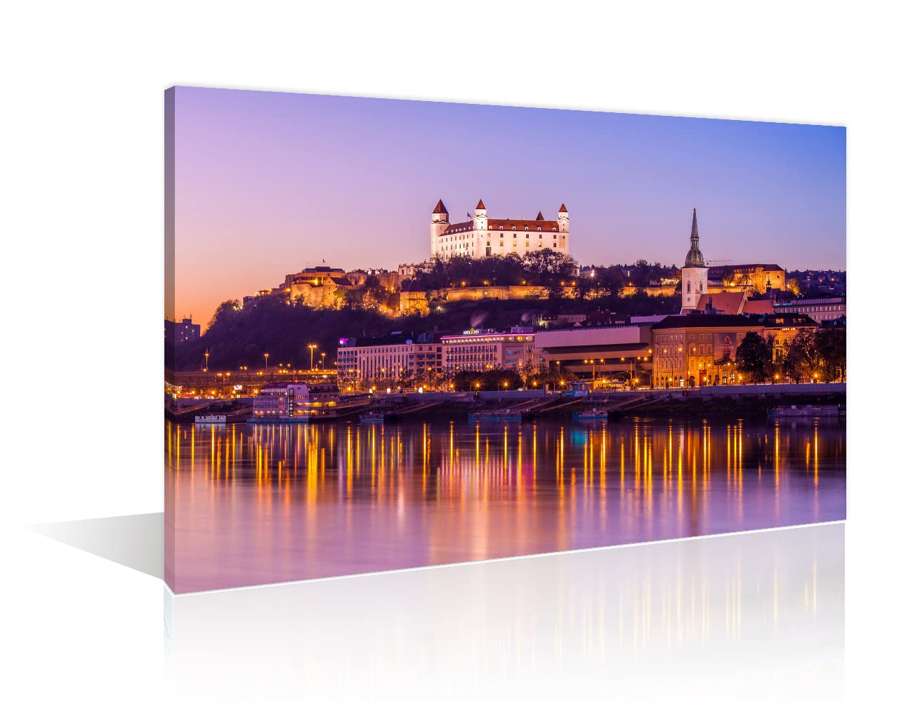 TISHIRON Slovakia Bratislava Panoramic Canvas Wall Art Canvas Print Slovakia Bratislava Skyline Picture for Bedroom 1 Piece Modern Artwork for Home Walls Framed Ready to Hang (16" Wx24 H)