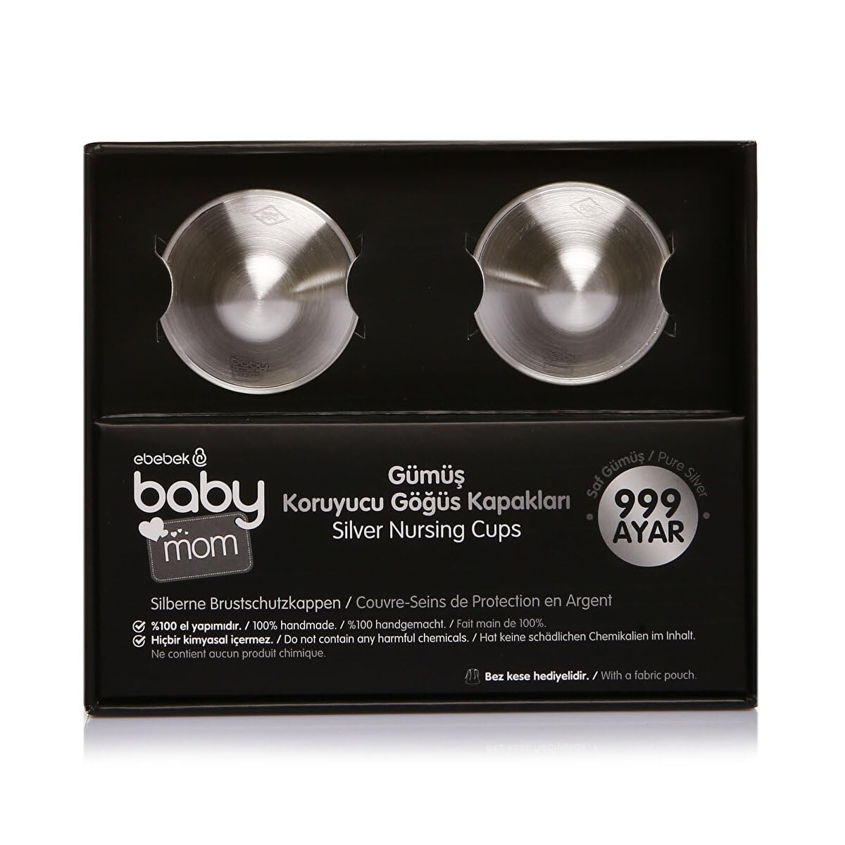 ebebek baby mom® 999 Sterling Silver Nursing Cups Nipple Shields for Soothing Sore Breasts, Nickel-Free, Nipple Shield for Nursing Mom