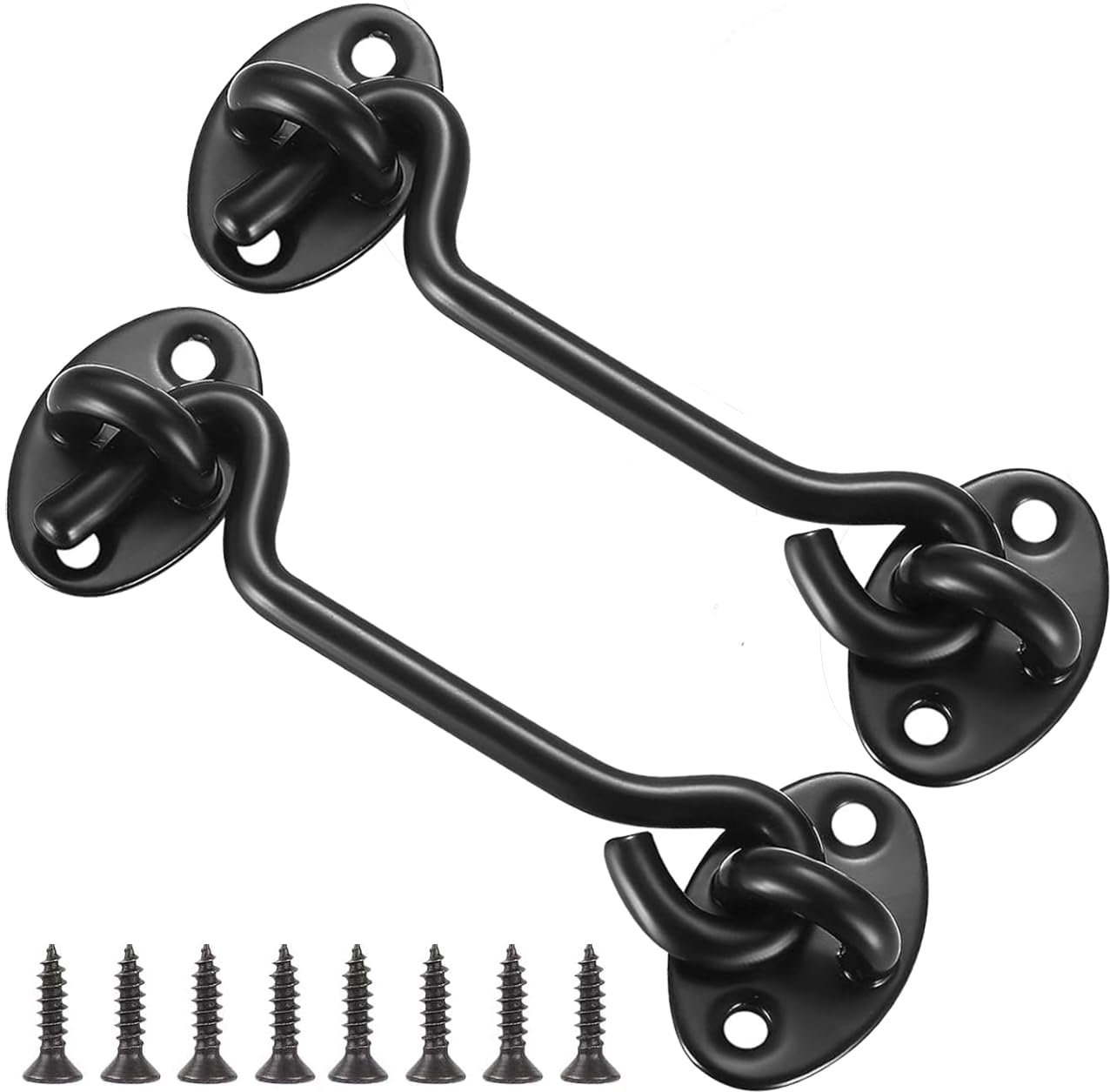 Litensh 2PCS Stainless Steel Door Hook and Eye Latch - Heavy Duty Window Brace Cabin Hook Door Latch Lock Catch for Gate Sheds Barn Black 4 Inch