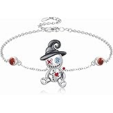 Voodoo Doll Bracelet 925 Sterling Silver Gothic Adjustable Bracelet Voodoo Doll Jewelry for Her Women Halloween Christmas Anniversary Birthday