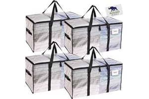Rugged Rhino Heavy Duty Extra Large Moving Bags, 50lb Capacity, Water and Puncture Resistant Storage Totes, Reinforced Zippers, Carry Handles, Packing Clothes Store Supplies Tote 4 Pack Translucent