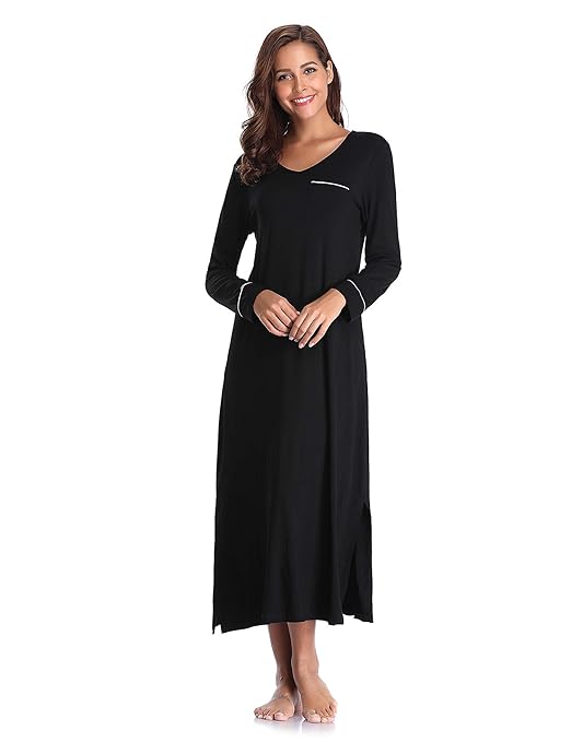 Lusofie Nachthemden für Damen Lange&Kurze Ärmel Nachtkleid Weiches Knit Voller Länge Nachtwäsche
