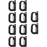 VIPERADE VAB1 10 Pack Multipurpose D-Ring, MOLLE Clips Hanging Hook, Connect Locking for 1" Webbing, Tactical Locking Carabiner for Backpacks/Pouch/Bag Attachment