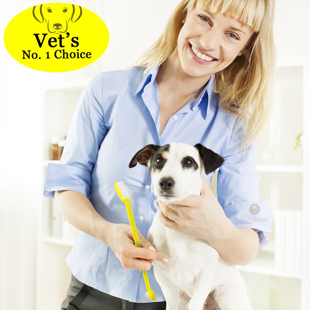 3 pcs Dog Toothbrush Set -- Dual-headed brush for better dental care - 2 Bonus Finger Brushes included - Removes plaque, freshens dog's breath - Vet & Pet Groomer Recommended - Use with Dog Toothpaste